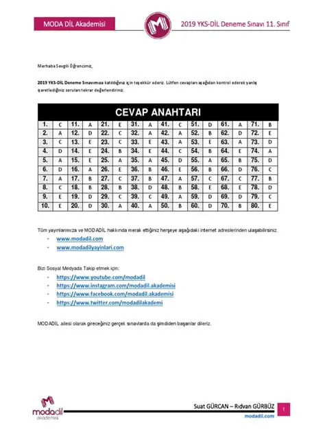 11 MART DENEME SINAVI CEVAP ANAHTARI