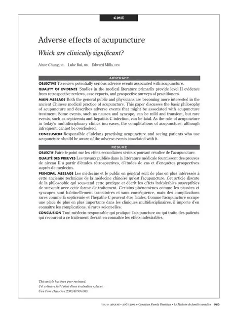 Adverse Effects of Acupuncture