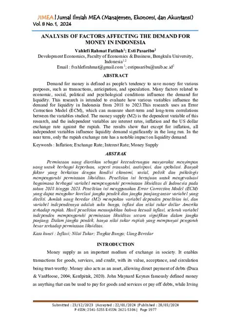 Analysis of Factors Affecting Money Demand in Indonesia