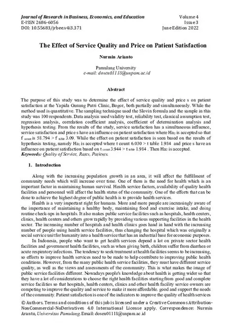 Analysis of the Effect of Service Quality on Patient Satisfaction