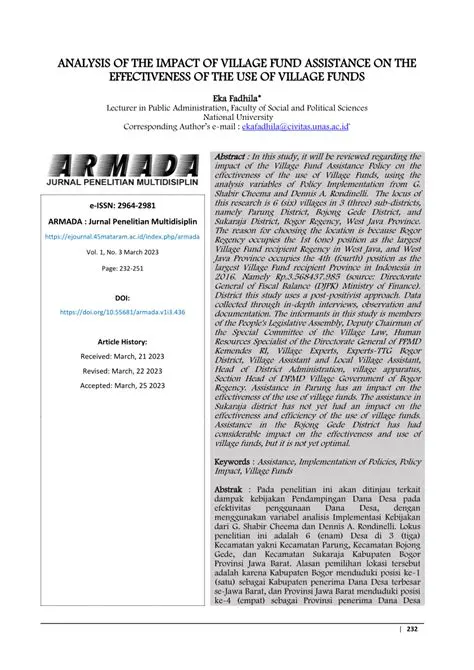 Analysis of the Impact of Village Funds