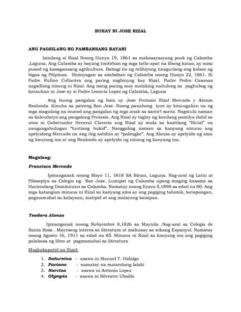 Ang Unang Bahagi ng Buhay ni Jose Rizal