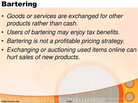 Bartering or exchanging goods or services for other goods or services