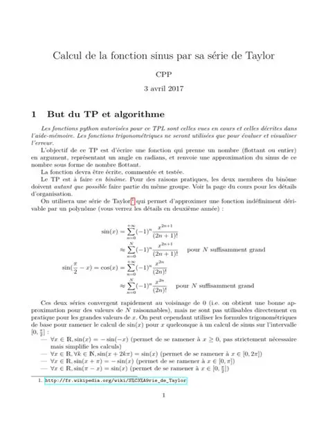 Calcul de la fonction sinus