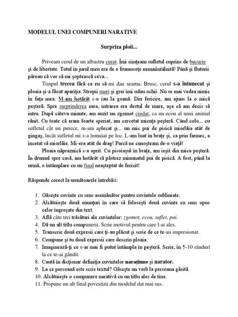 Caracteristicile unei compuneri narative