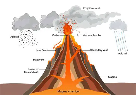 Changes in the color and temperature of the volcano