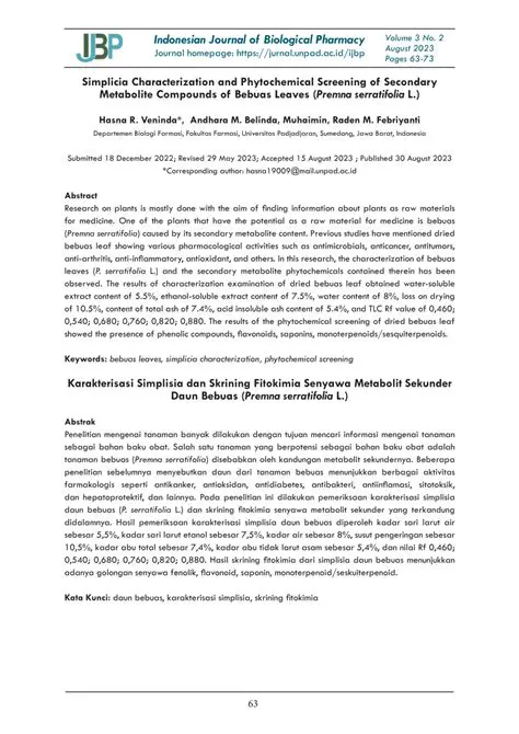 Characterization and Phytochemical Screening of Simplicia