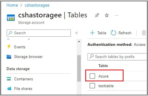 Check Azure Table Storage Configuration
