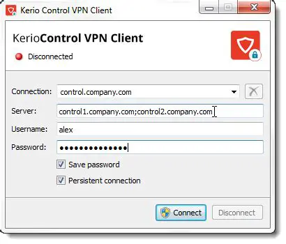 Check the Kerio Control VPN client documentation