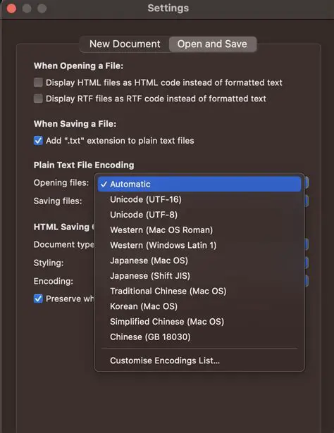 Choose the encoding options