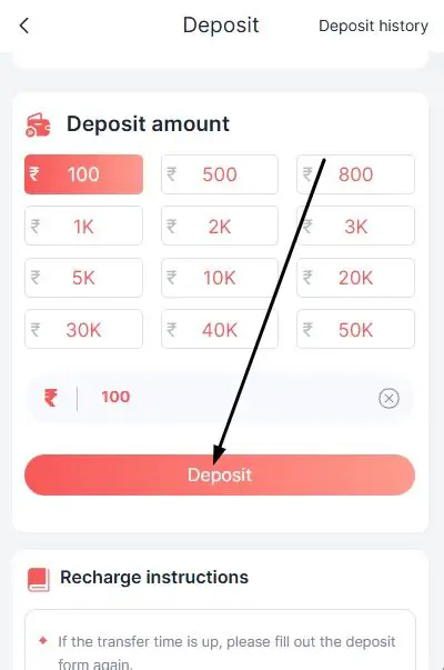 Click on the Deposit Button