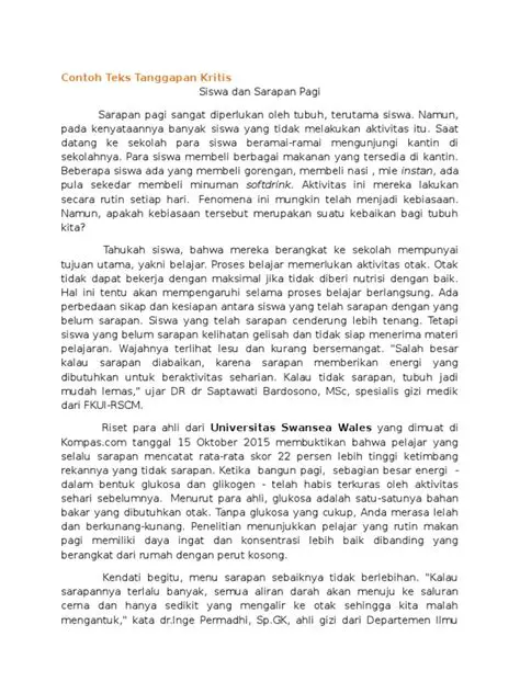 Contoh Teks Tanggapan Kritis