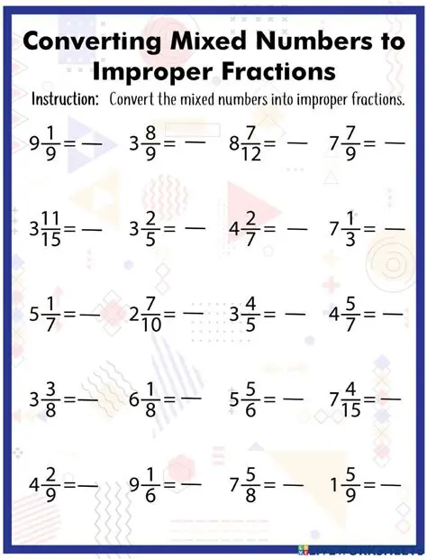 Convert mixed fractions to improper fractions