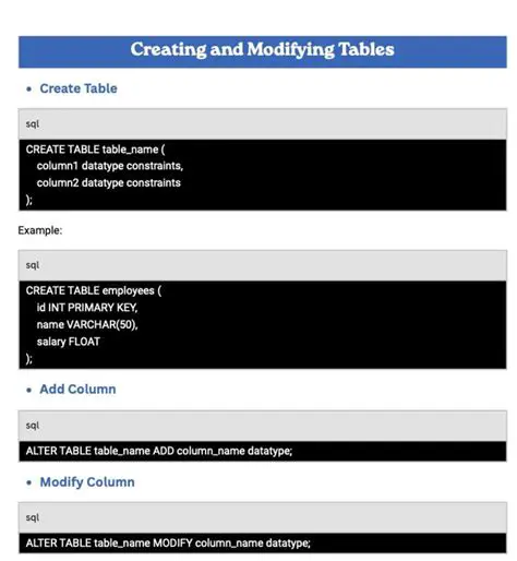 Creating and Modifying Tables
