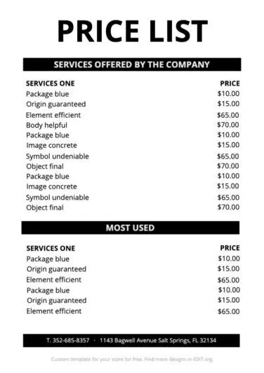 Customized Price List Export
