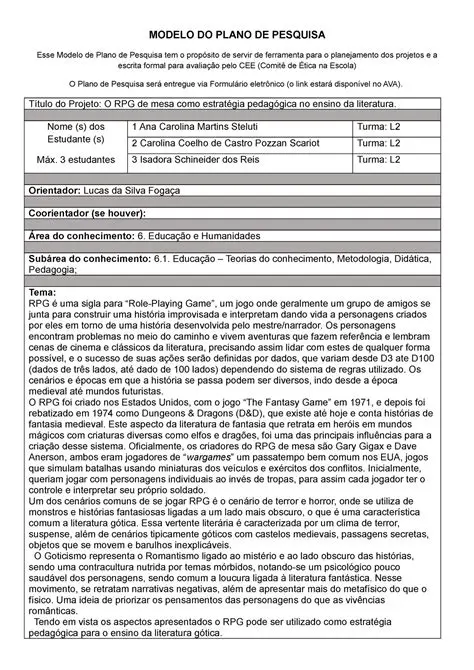 Desenvolvimento do plano de pesquisa