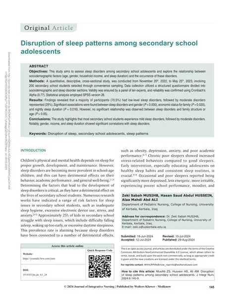 Disruption to sleep patterns