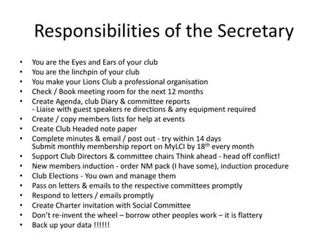 Duties and Responsibilities of the Secretary