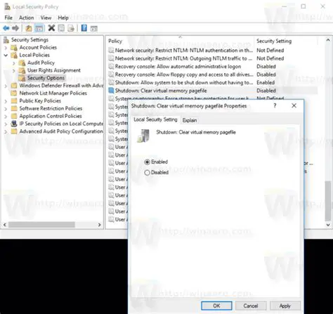 Enable clear page file at shutdown