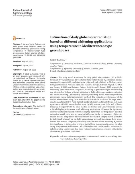 Estimation of Daily Global Solar Radiation