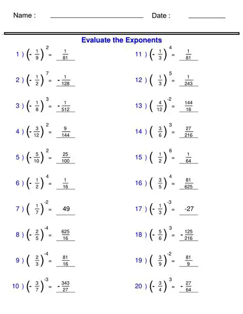 Evaluating Exponents and Fractions