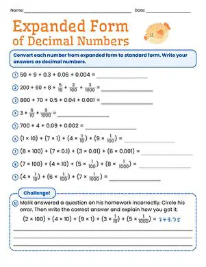 Expanded Form with Decimal Point