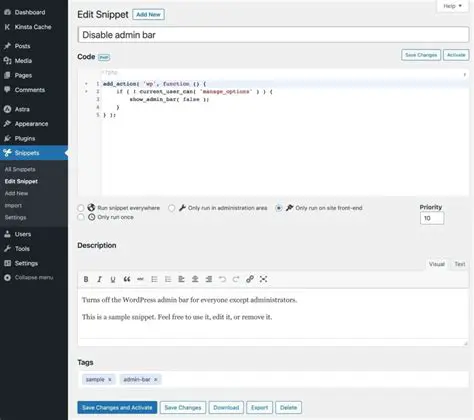 Features of Code Snippet Plugin