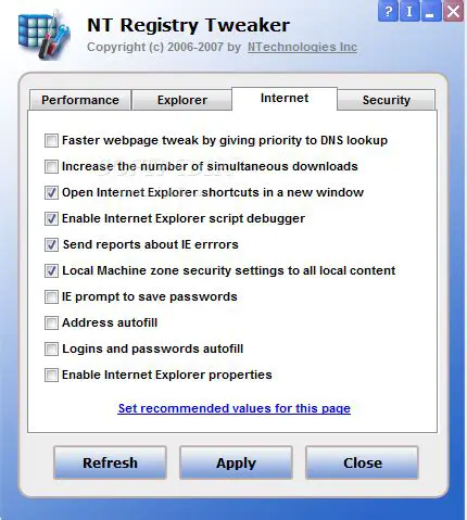 Features of NT Registry Tweaker