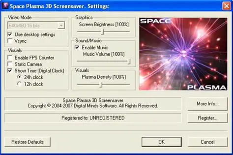 Features of the Space Plasma 3D Screensaver