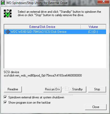 Features of the WD Spindown or Stop Utility