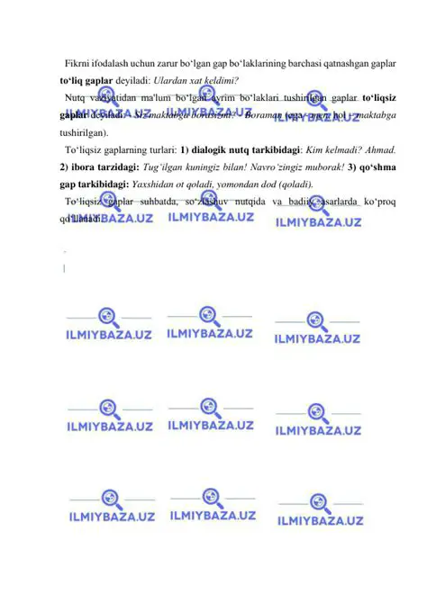 Filvordagi javoblar qatnashgan 5 ta gap tuzing