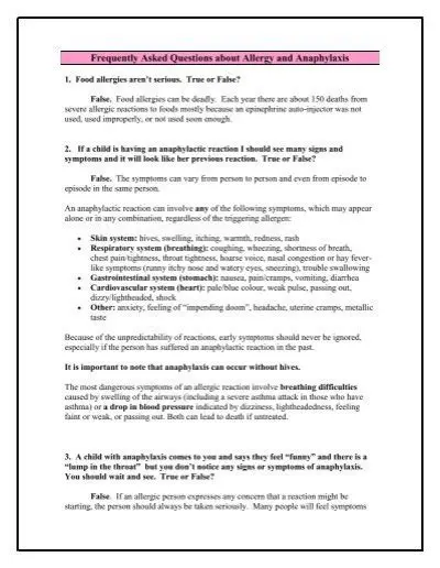 Frequently Asked Questions About Anaphylaxis