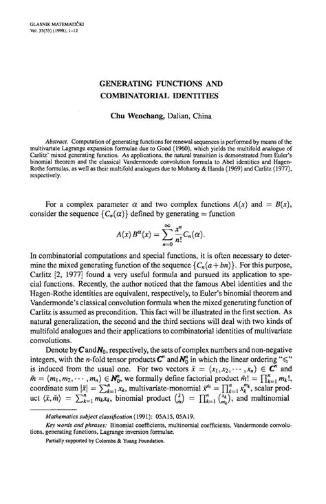Generating Functions and Combinatorial Identities