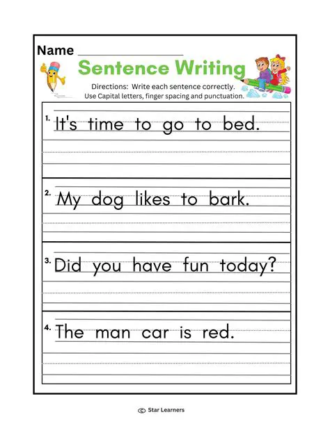 Grade One Writing Homework Worksheet