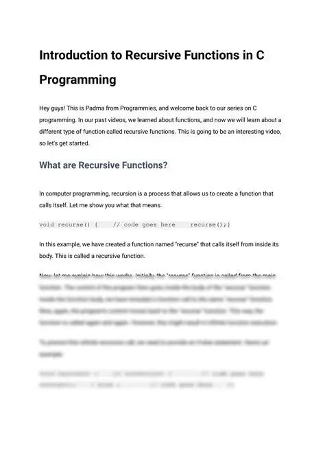 Introduction to Recursive Functions