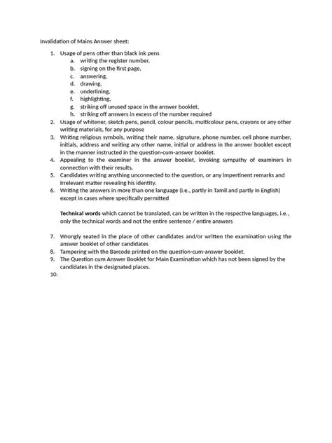 Invalidation of the Answer Sheet