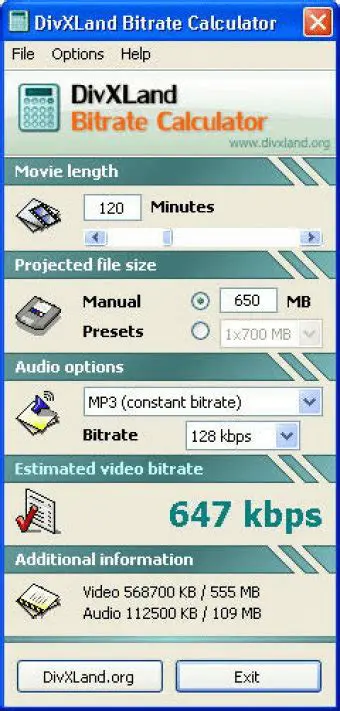 Key Features of DivXLand Bitrate Calculator