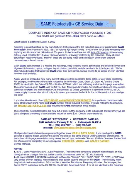 Key Features of SAMS Photofact Index