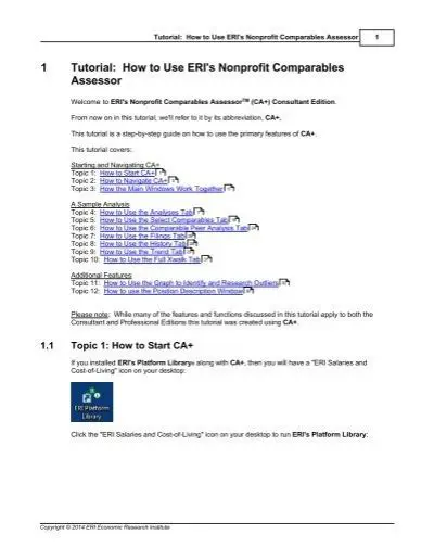 Key Features of the ERI Nonprofit Comparables Assessor