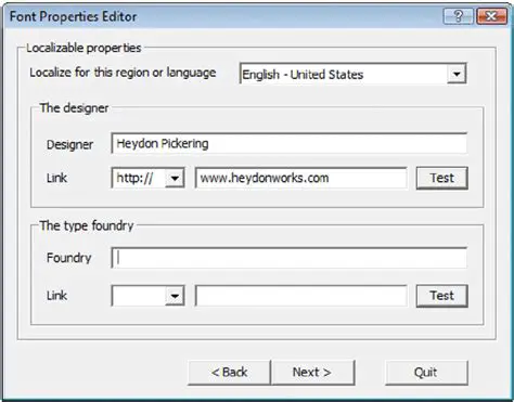Key Features of the Font Properties Editor