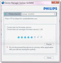 Key Features of the GoGear SA1VBExxA Device Manager