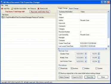 Key Features of the MS Word Document File Properties Changer