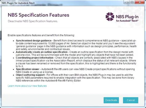 Key Features of the NBS Plugin for Autodesk Revit