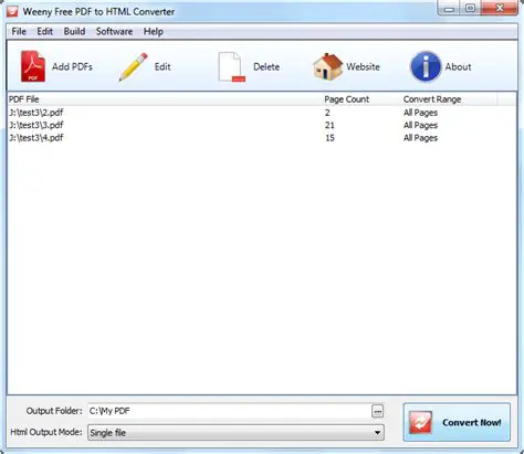 Key Features of Weeny Free PDF to HTML Converter
