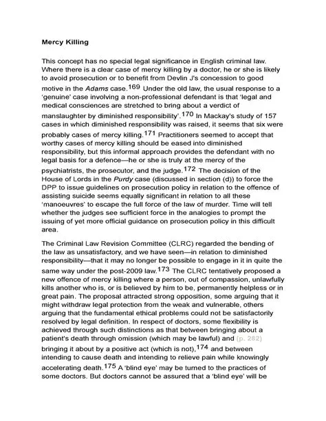 Legal Regulation regarding Mercy Killing