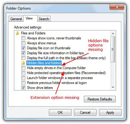 Missing or corrupted folder