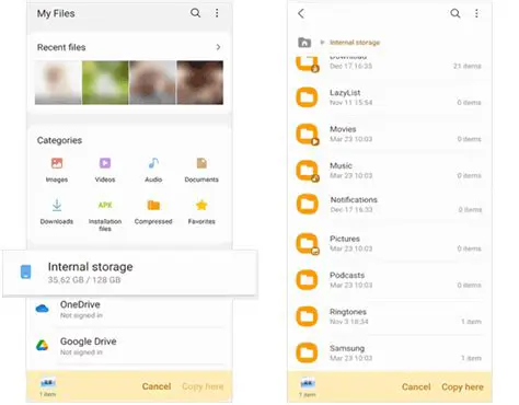 Navigate to Internal Storage