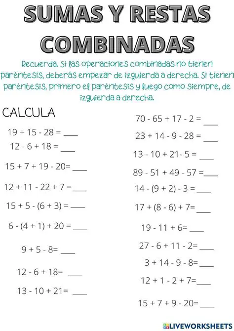 Operaciones Combinadas con Sumas y Restas