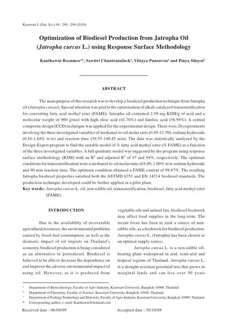 Optimization of biodiesel production from jatropha oil using response surface methodology