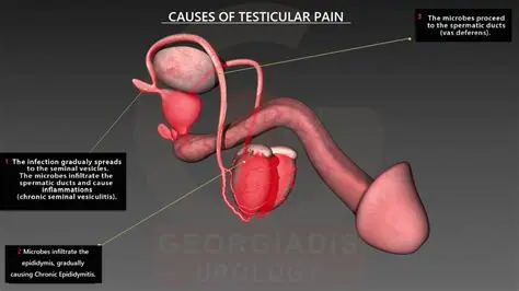 Pain or discomfort in the testicles or scrotum